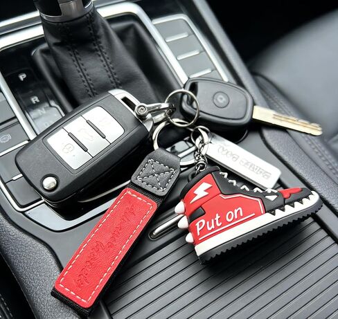 2 Pack Stylish Sneaker Keychain - Cool Red & Black Shoe Key Ring with Leather Strap, Small Gift for Birthdays, Christmas, Graduation, or Stocking Stuffers (Men & Women) in Saudi Arabia