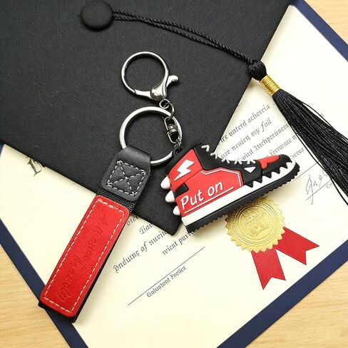 2 Pack Stylish Sneaker Keychain - Cool Red & Black Shoe Key Ring with Leather Strap, Small Gift for Birthdays, Christmas, Graduation, or Stocking Stuffers (Men & Women) in Saudi Arabia