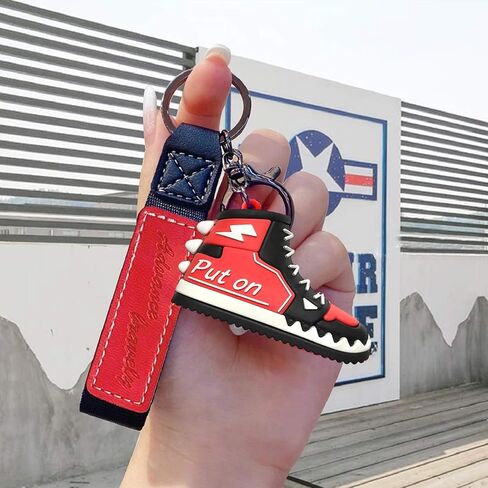 2 Pack Stylish Sneaker Keychain - Cool Red & Black Shoe Key Ring with Leather Strap, Small Gift for Birthdays, Christmas, Graduation, or Stocking Stuffers (Men & Women) in Saudi Arabia