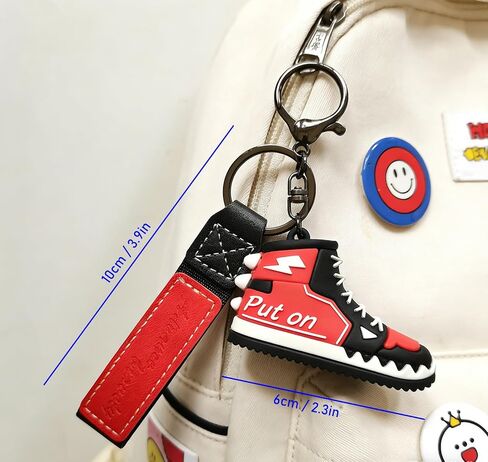 2 Pack Stylish Sneaker Keychain - Cool Red & Black Shoe Key Ring with Leather Strap, Small Gift for Birthdays, Christmas, Graduation, or Stocking Stuffers (Men & Women) in Saudi Arabia
