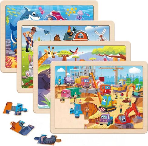 Wooden Puzzles for Kids Ages 4-6, 4 Packs 24 PCs Unicorn Mermaid Princess Fairy Jigsaw Puzzles, Preschool Educational Brain Teaser Toys for Girls 3 4 5 6 Years Old. in Saudi Arabia