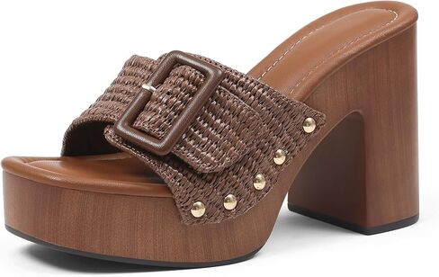 Oiamenne Womens Platform Chunky Heels Sandals Open Toe High Block Heeled Sandals Slip On Slides Mules for Party Dressy Shoes in Kuwait