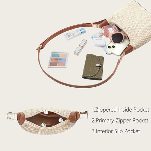 Straw Crossbody Bag for Women, Summer Raffia Handbag Top Handle Woven Tote Purse Vacation Handmade Bucket Clutch Bag in Saudi Arabia