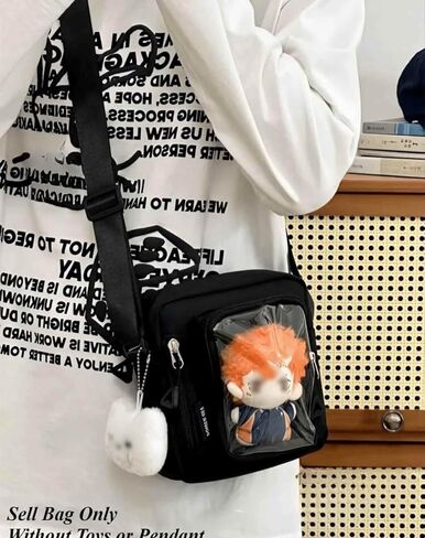 حقيبة كروس سوداء صغيرة من ita للنساء، محافظ kawaii kpop تعرض دبوسًا مع الكثير من الجيوب، حقائب كروس لطيفة خفيفة الوزن من النايلون، هدايا للسيدات in Kuwait