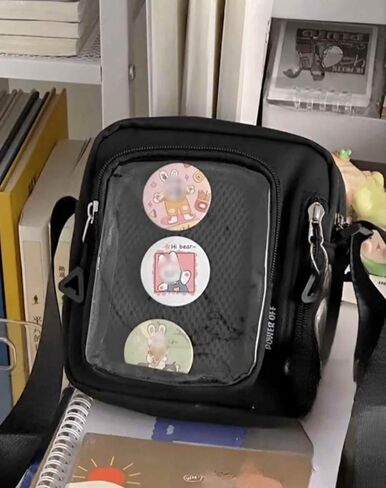 حقيبة كروس سوداء صغيرة من ita للنساء، محافظ kawaii kpop تعرض دبوسًا مع الكثير من الجيوب، حقائب كروس لطيفة خفيفة الوزن من النايلون، هدايا للسيدات in Kuwait