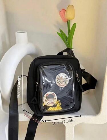 حقيبة كروس سوداء صغيرة من ita للنساء، محافظ kawaii kpop تعرض دبوسًا مع الكثير من الجيوب، حقائب كروس لطيفة خفيفة الوزن من النايلون، هدايا للسيدات in Kuwait