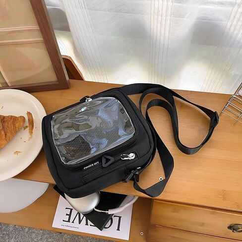 حقيبة كروس سوداء صغيرة من ita للنساء، محافظ kawaii kpop تعرض دبوسًا مع الكثير من الجيوب، حقائب كروس لطيفة خفيفة الوزن من النايلون، هدايا للسيدات in Kuwait