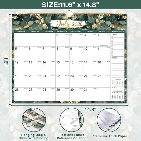 التقويم 2026-2027 - تقويم الحائط 2026-2027، يوليو 2026 - ديسمبر 2027، 15 بوصة × 11.5 بوصة، 26-27 تقويم حائط كبير مع فتحات تعليق وملاحظات وقائمة المهام، تقويم مثالي لمدة 18 شهرًا 26-27 للتنظيم in Kuwait