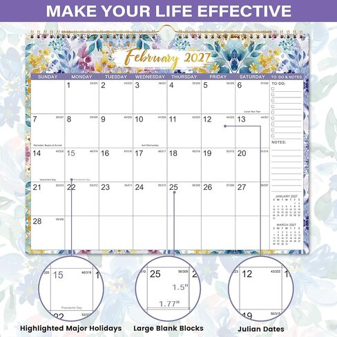 التقويم 2026-2027 - تقويم الحائط 2026-2027، يوليو 2026 - ديسمبر 2027، 15 بوصة × 11.5 بوصة، 26-27 تقويم حائط كبير مع فتحات تعليق وملاحظات وقائمة المهام، تقويم مثالي لمدة 18 شهرًا 26-27 للتنظيم in Kuwait