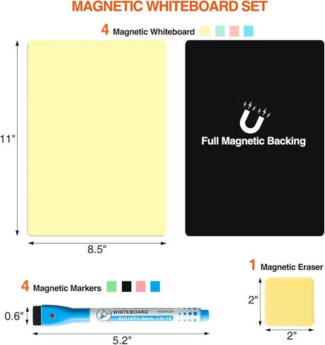 MAXECHO Magnetic Dry Erase Board Sheets, 4 Colors White Board for Fridge with 4 Markers & 1 Eraser, Reusable Blank Magnetic Whiteboard for Refrigerator, Locker, Cabinet, Door 8.5" x 11" in Kuwait