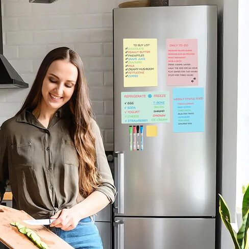 MAXECHO Magnetic Dry Erase Board Sheets, 4 Colors White Board for Fridge with 4 Markers & 1 Eraser, Reusable Blank Magnetic Whiteboard for Refrigerator, Locker, Cabinet, Door 8.5" x 11" in Kuwait