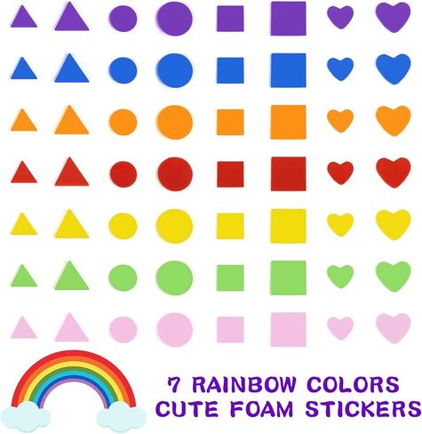 750 PCS Foam Stickers Self Adhesive - Cute Self Adhesive Foam Shapes Sticker for Crafts with 7 Colors 5 Sizes Geometry Shape, Crafting Supplies for DIY Poster Board and Art Party Decor in Saudi Arabia