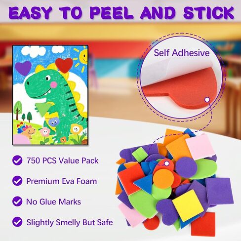 750 PCS Foam Stickers Self Adhesive - Cute Self Adhesive Foam Shapes Sticker for Crafts with 7 Colors 5 Sizes Geometry Shape, Crafting Supplies for DIY Poster Board and Art Party Decor in Saudi Arabia