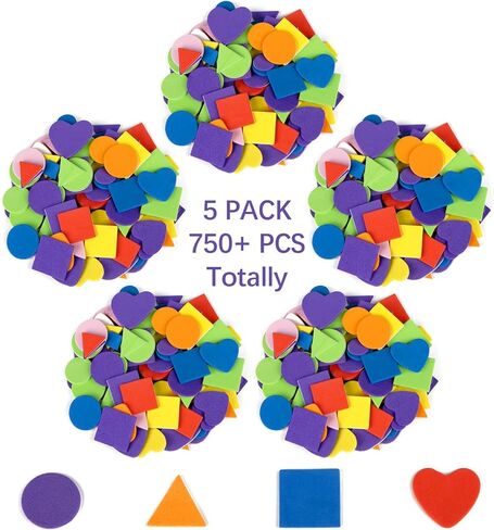 750 PCS Foam Stickers Self Adhesive - Cute Self Adhesive Foam Shapes Sticker for Crafts with 7 Colors 5 Sizes Geometry Shape, Crafting Supplies for DIY Poster Board and Art Party Decor in Saudi Arabia