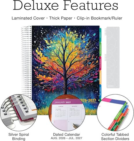 DELUXE TEACHER PLANNER Aug 2026-Jul 2027 8.5x11 Daily Weekly Monthly Organizers with 7 Periods, Pocket Folder, Dated Calendar, Page Tabs, Bookmark and Planning Stickers (Black Tree Seasons) in Kuwait