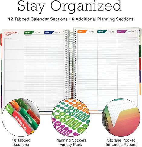 DELUXE TEACHER PLANNER Aug 2026-Jul 2027 8.5x11 Daily Weekly Monthly Organizers with 7 Periods, Pocket Folder, Dated Calendar, Page Tabs, Bookmark and Planning Stickers (Black Tree Seasons) in Kuwait