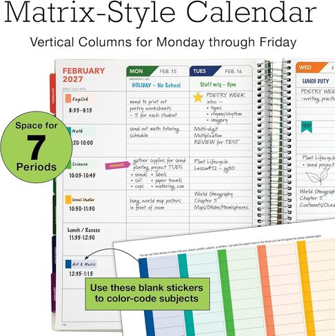 DELUXE TEACHER PLANNER Aug 2026-Jul 2027 8.5x11 Daily Weekly Monthly Organizers with 7 Periods, Pocket Folder, Dated Calendar, Page Tabs, Bookmark and Planning Stickers (Black Tree Seasons) in Kuwait