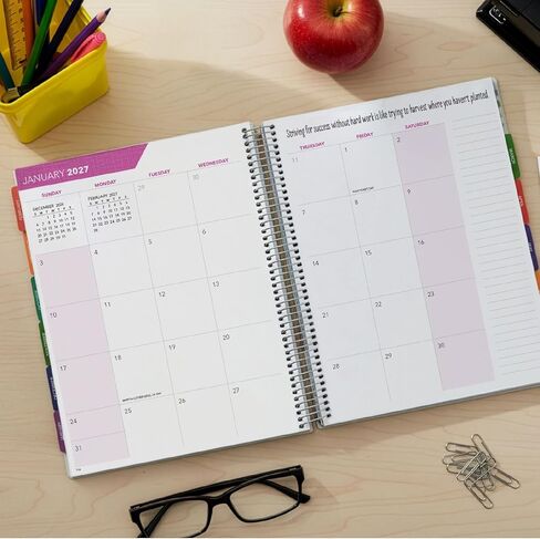 DELUXE TEACHER PLANNER Aug 2026-Jul 2027 8.5x11 Daily Weekly Monthly Organizers with 7 Periods, Pocket Folder, Dated Calendar, Page Tabs, Bookmark and Planning Stickers (Black Tree Seasons) in Kuwait