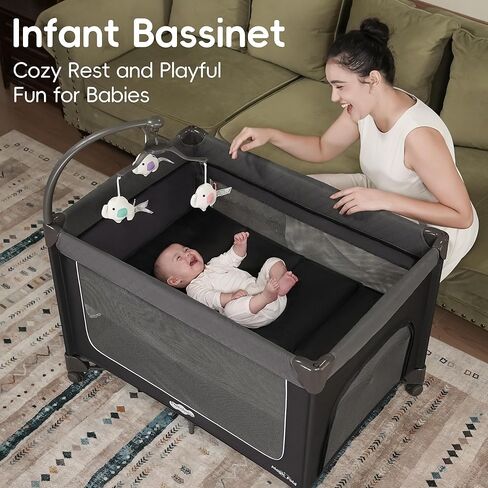 Portable Crib for Baby, Portable Baby Playpen with Detachable Bassinet and Changing Table in Kuwait