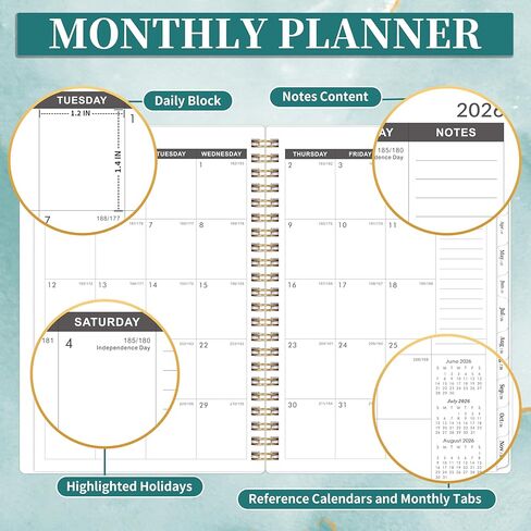 مخطط شهري 2026-2031 - مخطط/تقويم 5 سنوات 2026-2031 حلزوني، يوليو. 2026 - يونيو. 2031، 6.3 × 8.4 بوصة، غلاف مزدوج السلك + علامات تبويب - أخضر in Kuwait