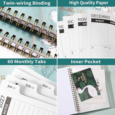 مخطط شهري 2026-2031 - مخطط/تقويم 5 سنوات 2026-2031 حلزوني، يوليو. 2026 - يونيو. 2031، 6.3 × 8.4 بوصة، غلاف مزدوج السلك + علامات تبويب - أخضر in Kuwait