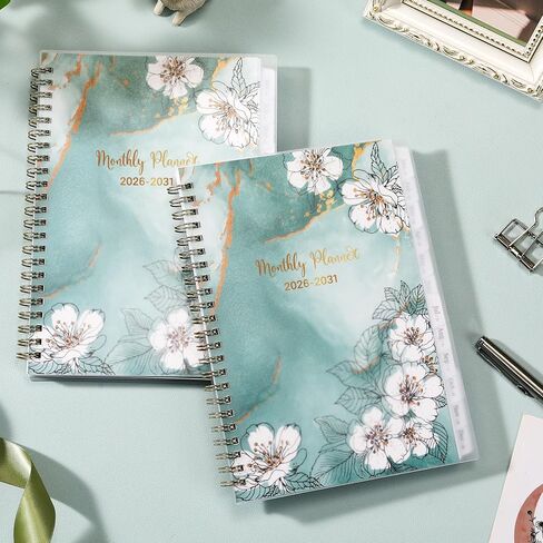 مخطط شهري 2026-2031 - مخطط/تقويم 5 سنوات 2026-2031 حلزوني، يوليو. 2026 - يونيو. 2031، 6.3 × 8.4 بوصة، غلاف مزدوج السلك + علامات تبويب - أخضر in Kuwait