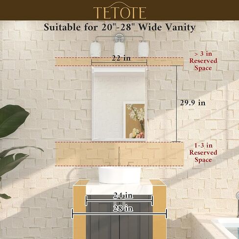 TETOTE 22" x 30" Bathroom Mirror Frameless Tempered Wall Mounted Beveled Mirror for Bathroom in Kuwait