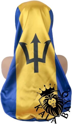 Barbados Flag Adult's Satin Long Sleeping Cap with Ties for Women - Perfect for Protective Hairstyles, Overnight Barbados Satin Bonnet Night Caps Multicolor in Saudi Arabia