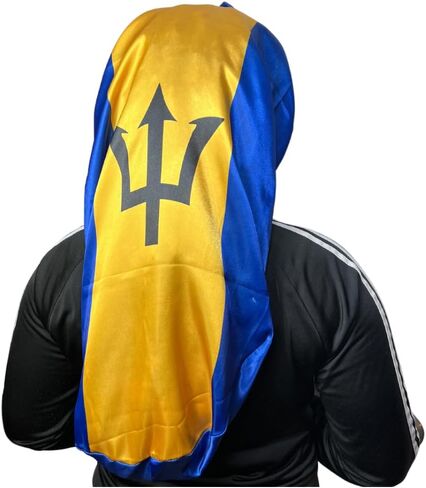 Barbados Flag Adult's Satin Long Sleeping Cap with Ties for Women - Perfect for Protective Hairstyles, Overnight Barbados Satin Bonnet Night Caps Multicolor in Saudi Arabia