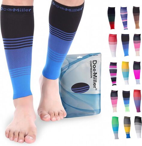 Doc Miller Compression Calf Sleeve for Men & Women, Medical Grade, 20-30mmHg Graduated Support for Running, Calf Tear, Shin Splints, Knee High, Calf Sleeves, Stripes Design, Small, 1 Pair in Kuwait