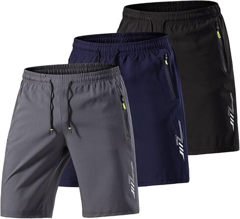 3 Pack Mens 5" Inseam Athletic Shorts, Breathable Running Gym Shorts with Zipper Pockets & Z-Print in Saudi Arabia
