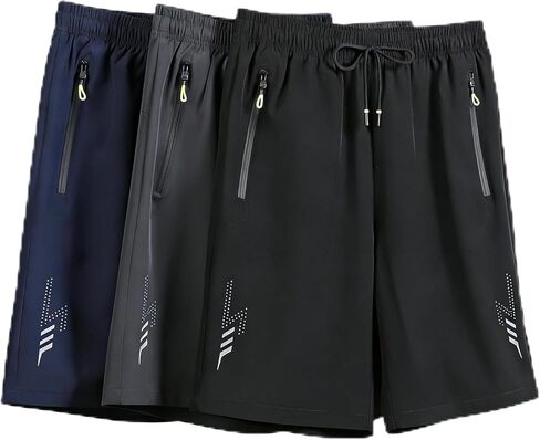 3 Pack Mens 5" Inseam Athletic Shorts, Breathable Running Gym Shorts with Zipper Pockets & Z-Print in Saudi Arabia