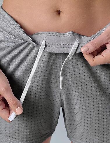 5-Pack Women's Athletic Shorts Mesh Basketball, Ladies Active Loose Pull-On Shorts with Zipper Pockets, 5" Inseam (Set 6, Medium) in Saudi Arabia