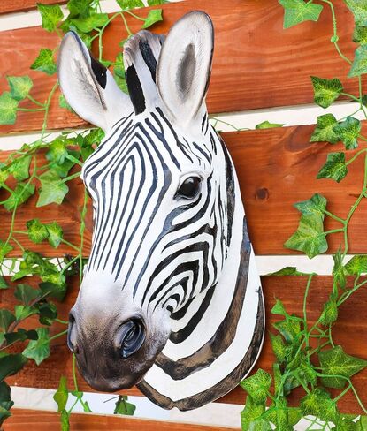 Ebros Realistic Safari Madagascar Large Zebra Horse Head Wall Decor Plaque 16"H Faux Taxidermy Art Decor Sculpture African Equid With Black White Signature Stripes Hanging Bust Trophy Plaque in Saudi Arabia