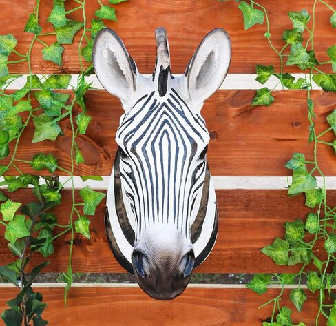 Ebros Realistic Safari Madagascar Large Zebra Horse Head Wall Decor Plaque 16"H Faux Taxidermy Art Decor Sculpture African Equid With Black White Signature Stripes Hanging Bust Trophy Plaque in Saudi Arabia