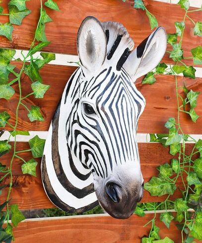 Ebros Realistic Safari Madagascar Large Zebra Horse Head Wall Decor Plaque 16"H Faux Taxidermy Art Decor Sculpture African Equid With Black White Signature Stripes Hanging Bust Trophy Plaque in Saudi Arabia