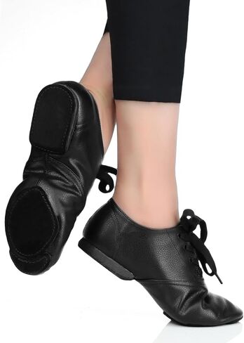 أحذية رقص الجاز باللون الأسود للنساء والفتيات، حذاء رقص الجاز بنعل منفصل للنساء من الجنسين والبالغين من الجلد in Kuwait