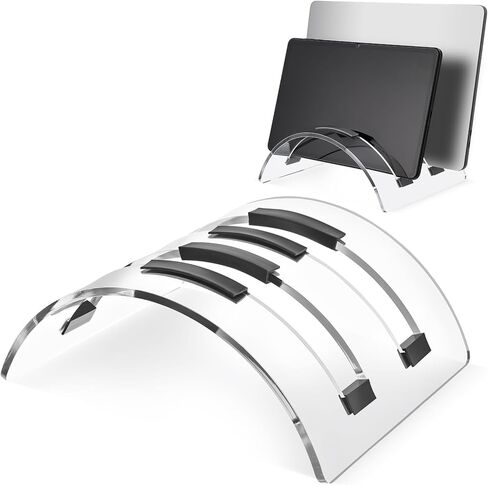 Vertical Dual Laptop Stand Acrylic Desktop Notebook Dock Invisible Vertical Laptop Holder for Desk Office Home Supplies Space Saving Organizer in Saudi Arabia