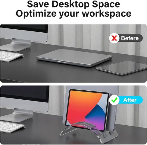 Vertical Dual Laptop Stand Acrylic Desktop Notebook Dock Invisible Vertical Laptop Holder for Desk Office Home Supplies Space Saving Organizer in Saudi Arabia