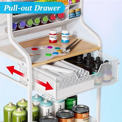 عربة دوارة صغيرة متعددة الأغراض مع درج، منظم وتخزين حرفي أبيض، عربة حرفية معدنية بعجلات قابلة للقفل، منظم طلاء تخزين الحرف اليدوية 6 طبقات، مخزن للفرش والدهانات والقطع الأثرية الصغيرة in Kuwait