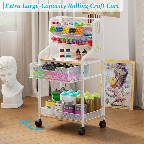 عربة دوارة صغيرة متعددة الأغراض مع درج، منظم وتخزين حرفي أبيض، عربة حرفية معدنية بعجلات قابلة للقفل، منظم طلاء تخزين الحرف اليدوية 6 طبقات، مخزن للفرش والدهانات والقطع الأثرية الصغيرة in Kuwait