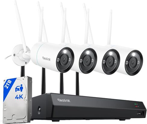نظام كاميرا أمان REOLINK 4K، 4 قطع خارجية 4K/8 ميجابكسل واي فاي 6 كاميرات، مادة معدنية كاملة، رؤية ليلية ملونة، اكتشاف الأشخاص/المركبات/الحيوانات، 16CH WiFi NVR مع محرك أقراص ثابتة سعة 2 تيرابايت، RLK12-800WB4 in Kuwait