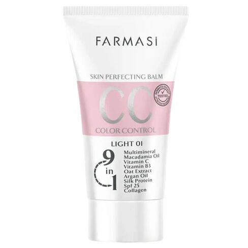 FARMASI CC Color Control Cream, Natural and Flawless Finish, Enriched Formula with Multimineral & Spf 25+, All-Day Hold, All Skin Types, 1 fl. oz, 01 Light in Kuwait