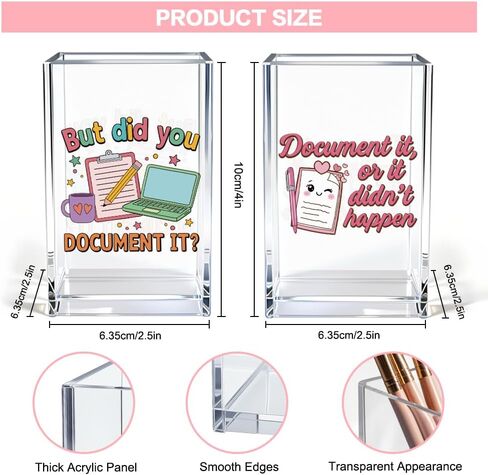 Document It Acrylic Pen Holder Cup Set 2, Cute Pencil Holder Desk Organizer, Funny Desk Accessories, Work Humor Gifts, Sarcastic Office Gifts for Women Coworkers Teachers Nurses Employees Teams in Kuwait