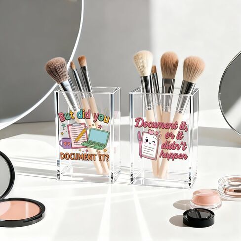 Document It Acrylic Pen Holder Cup Set 2, Cute Pencil Holder Desk Organizer, Funny Desk Accessories, Work Humor Gifts, Sarcastic Office Gifts for Women Coworkers Teachers Nurses Employees Teams in Kuwait