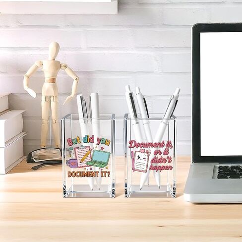 Document It Acrylic Pen Holder Cup Set 2, Cute Pencil Holder Desk Organizer, Funny Desk Accessories, Work Humor Gifts, Sarcastic Office Gifts for Women Coworkers Teachers Nurses Employees Teams in Kuwait