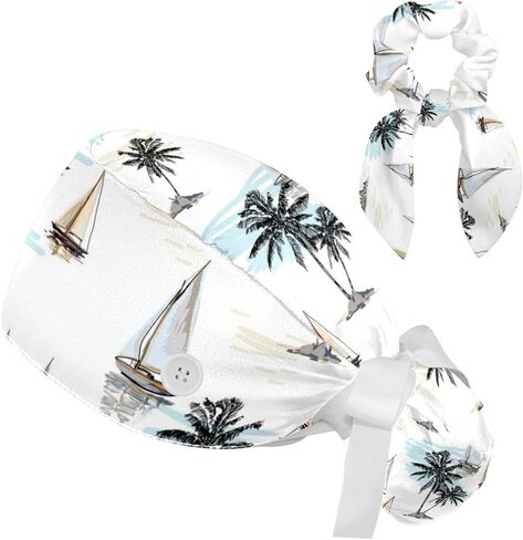 Scrub Caps Working Surgical Cap Nurse Hats with Hair Scrunchy Adjustable Tie Back Hat Women Men Summer Watermelon in Kuwait