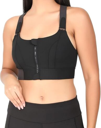 Women Polyester Spandex High Impact Front Zip Sports Bra with Adjustable Strap Longline Fitness Criss Cross Back in Saudi Arabia