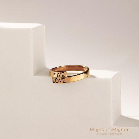 MignonandMignon Personalized Initials Wrap Ring, Custom Stacking Ring with Names, Dates, or Messages, Adjustable, Promise or Friendship Ring, Gifts for Women – RWB in Kuwait