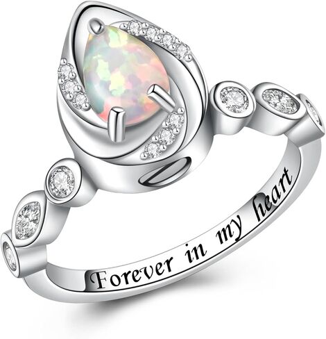 Jinlou Sterling Silver Teardrop Opal Urn Ring for Ashes Cremation Rings Memorial Jewelry for Women for Ashes of Loved Ones in Kuwait